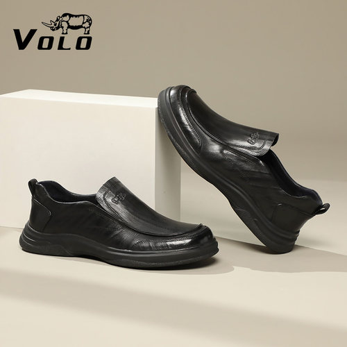 VOLO犀牛头层牛皮软底休闲皮鞋
