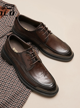 VOLO犀牛男士休闲皮鞋男款商务正装德比鞋真皮高端增高男鞋爸爸鞋