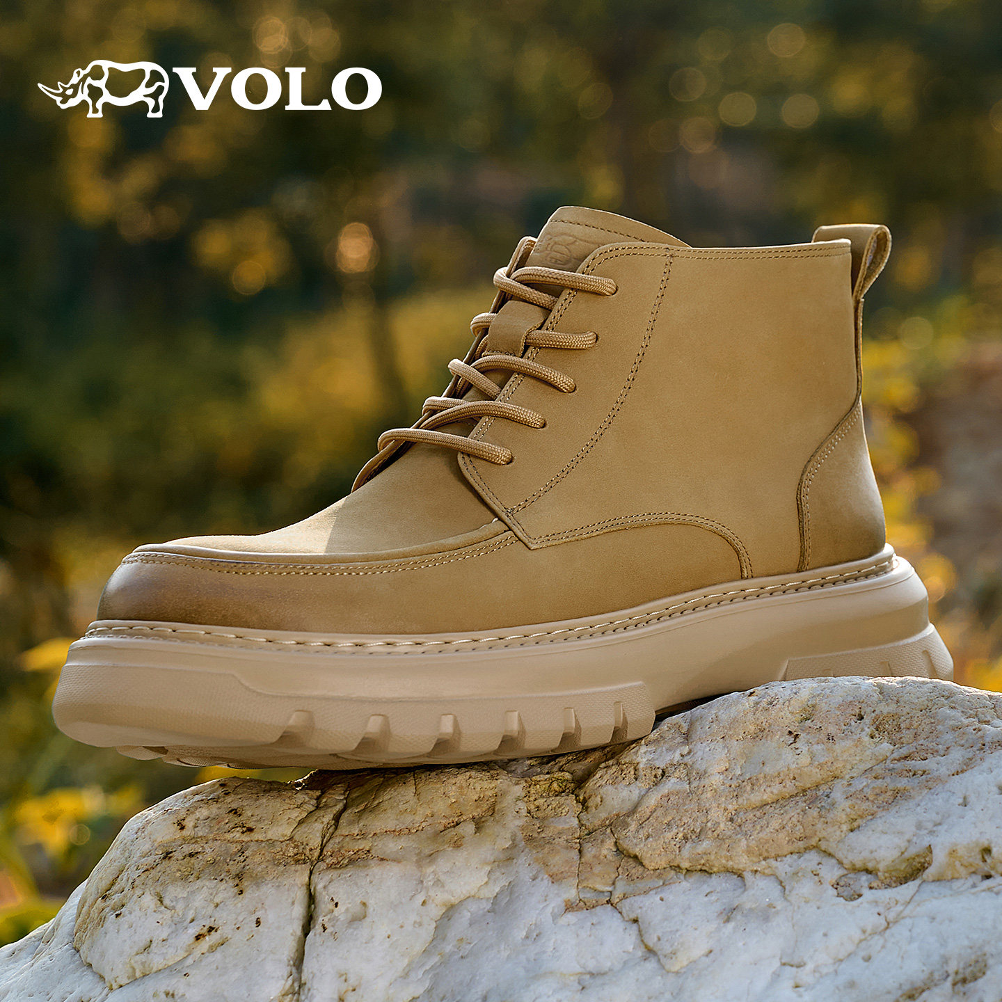 VOLO犀牛男士马丁靴2025新款秋冬男款增高厚底皮靴真皮工装大黄靴