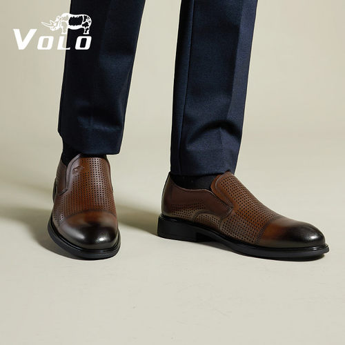 【镂空防臭】VOLO犀牛商务男皮鞋