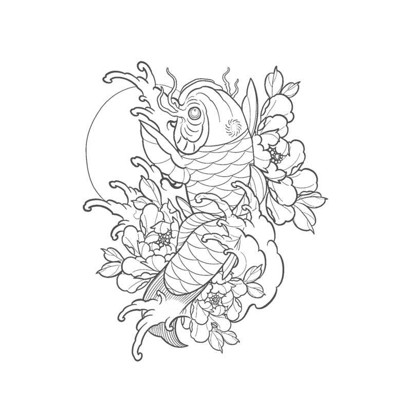 纹身转印图定制 订做手臂半臂手稿图防水 时尚个性鲤鱼花臂 来图d