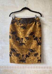 Christian 金盏菊国风真丝织锦缎蓝色妖姬黄金时代碎花重工半裙