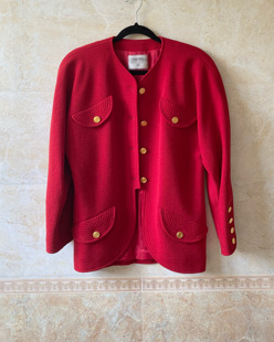高级复古红时装 大牌奢侈金扣小香风西装 羊毛冬装 vintage 外套法式