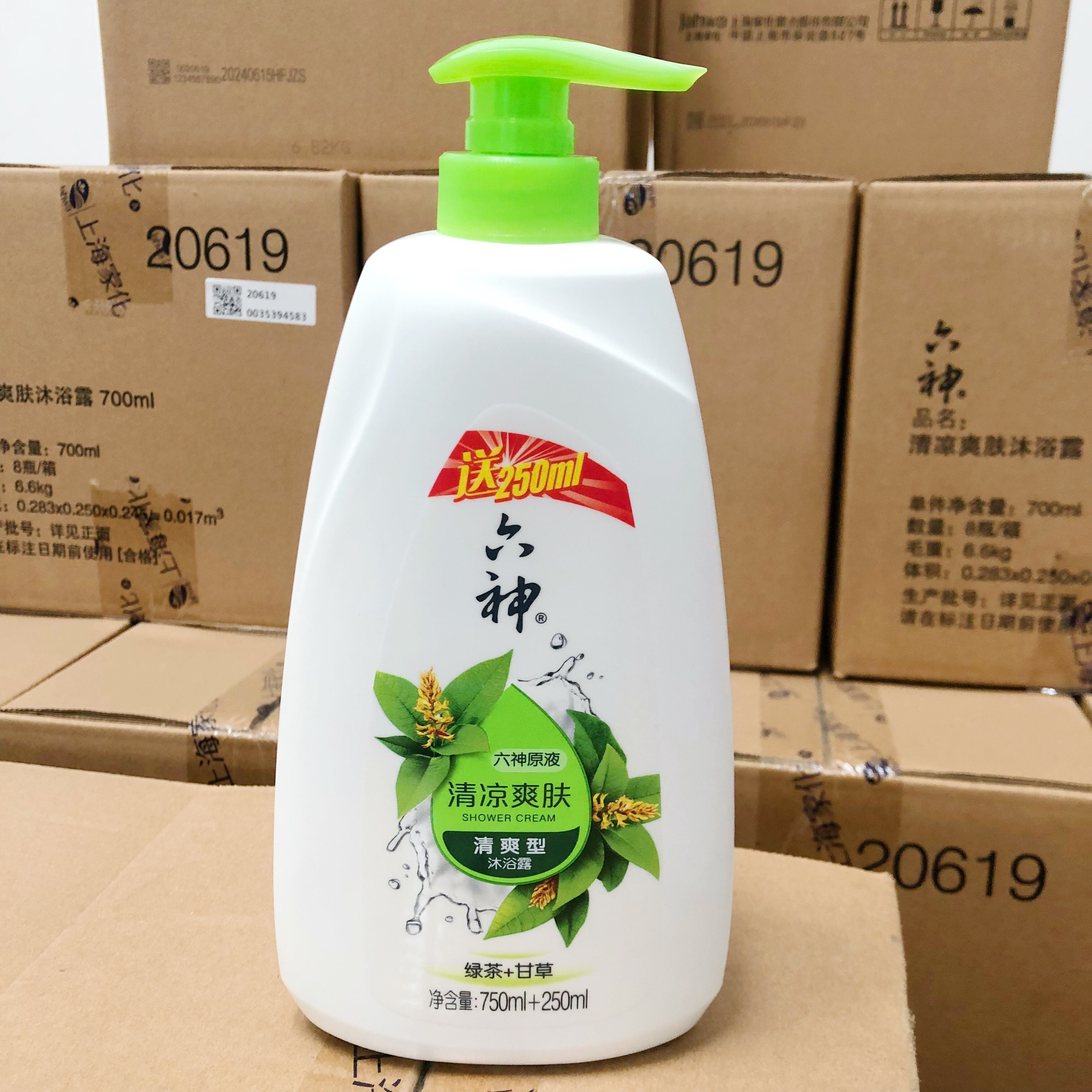 【加量不加价】六神沐浴露绿茶甘草1l家庭装大容量清凉爽肤单品