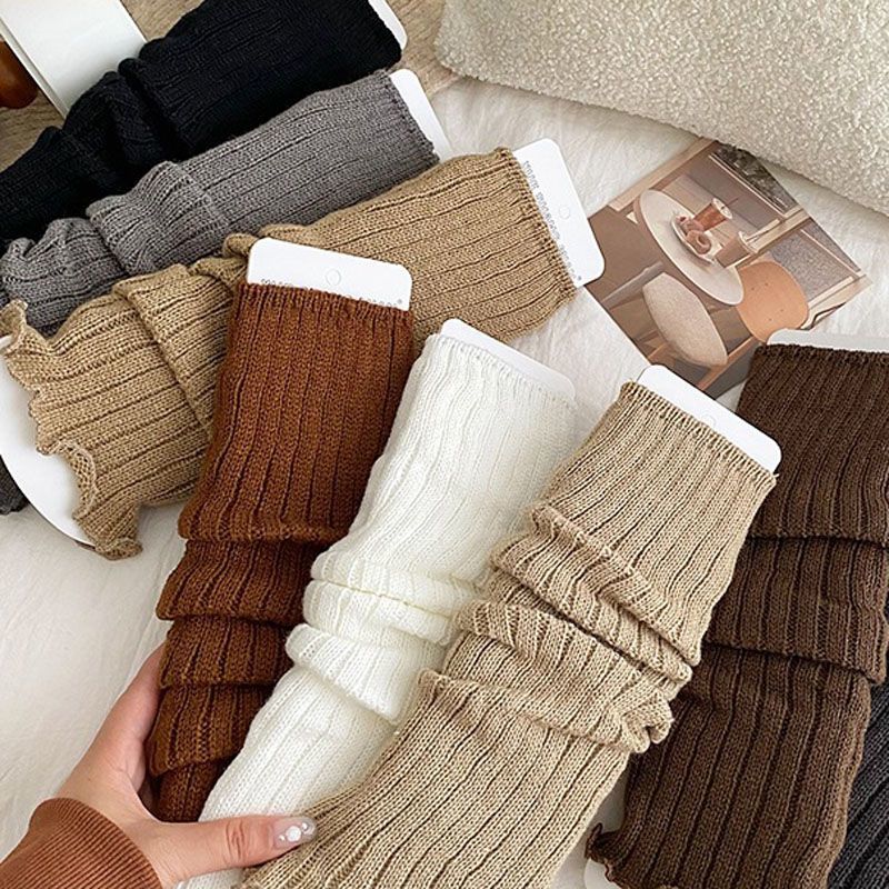 纯色针织袜套女春秋季堆堆袜美拉德小腿袜中筒jk腿套木耳边袜子女