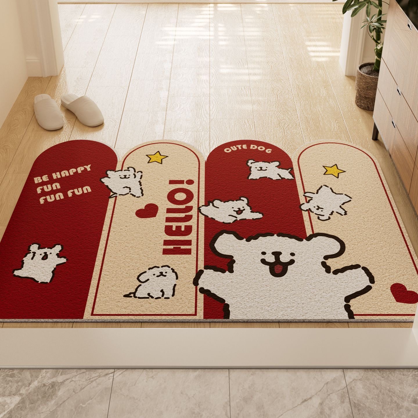 红色喜庆小狗入户门地垫进门脚垫丝圈高级感玄关门垫家用耐脏地毯,居家布艺,入户地垫,淘宝优惠券,粉丝福利购,淘宝优惠卷
