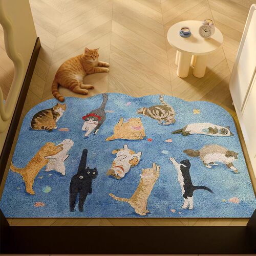 猫猫丝圈地垫入户门专用地毯玄关多巴胺可爱脚垫进门门口门垫蓝色