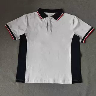 定做夏季男女校服同款运动短袖白色拼藏蓝翻领T恤POLO衫上衣半袖