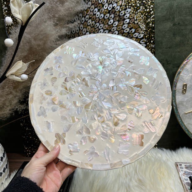 中东系列高脚托盘水果收纳托盘蜡烛烛台香槟色高脚圆形餐垫防滑