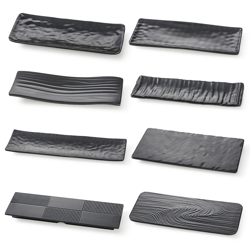 密胺牛肉火锅菜盘配菜盘子长方形塑料长盘餐盘商用长条盘黑色平盘