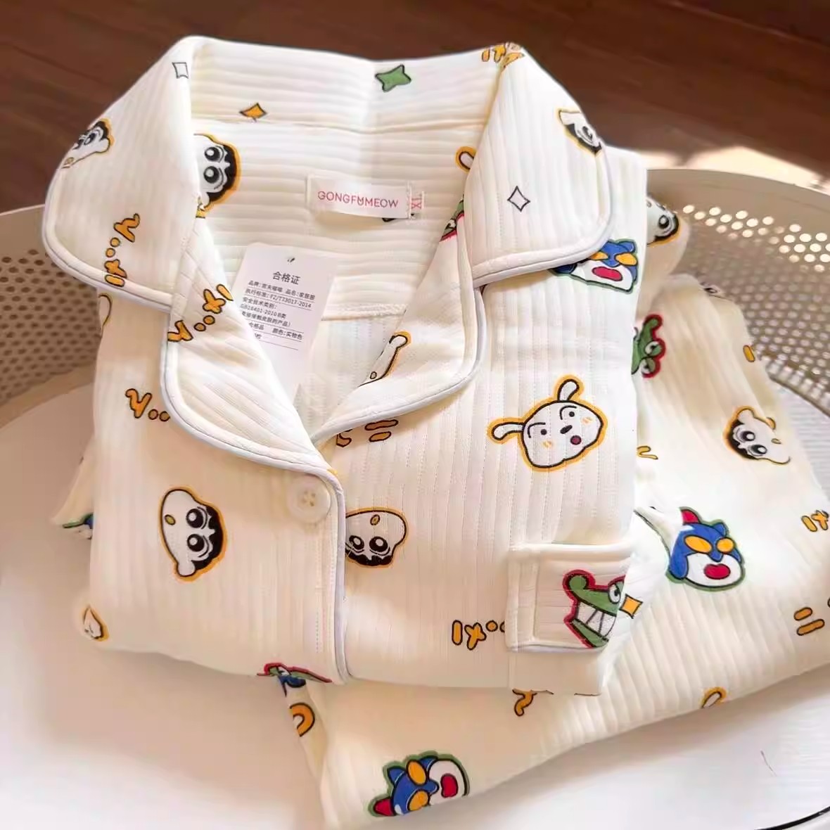 ins日系空气棉睡衣中大童款秋冬季蜡笔小新开衫长裤家居服两件套