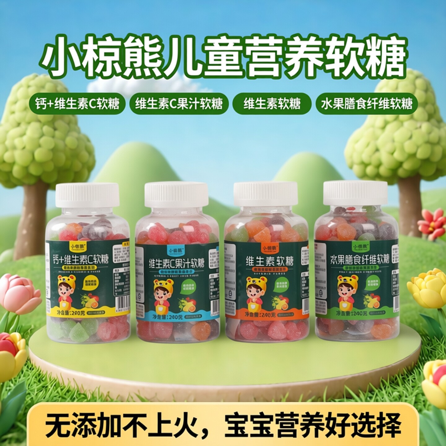 香港小棕熊维生素C果汁软糖宝宝儿童营养橡皮糖无添加不上火零食