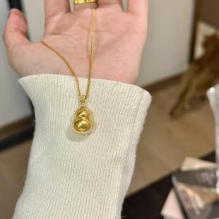 古法镶钻葫芦吊坠项链女士镀金仿真黄金色送礼自带时尚款式毛衣链