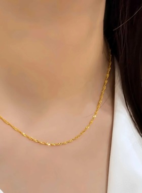 宝藏女孩~18K黄金色水波纹项链女土气质日常百搭锁骨链ins夏颈链