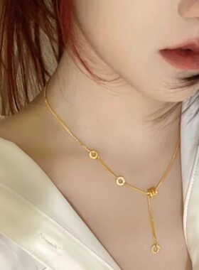 2025新品女18k黄金色小蛮腰项链轻奢个性百搭转运珠吊坠锁骨套链