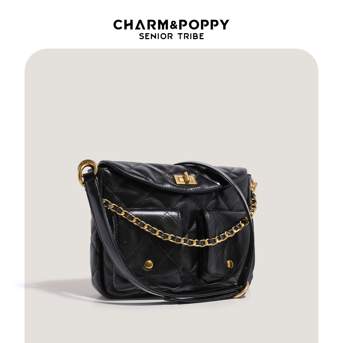 大容量菱格链条包hobo邮差包