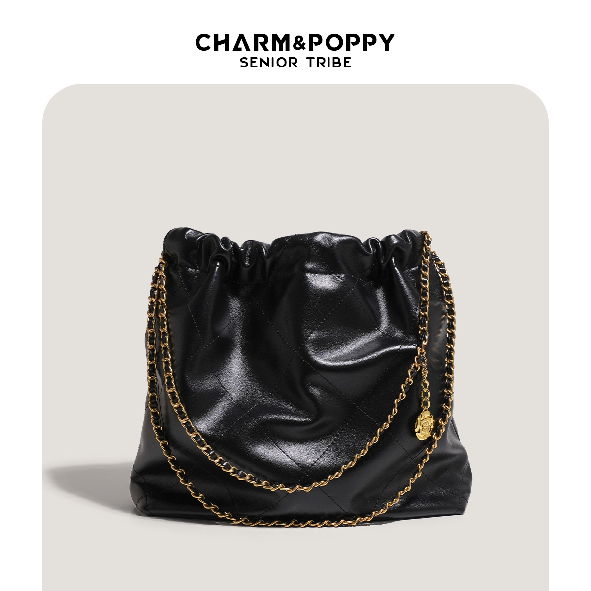 单肩腋下菱格链条垃圾袋包包