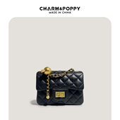CHARMPOPPY高级感羊皮方胖子小金球菱格链条包单肩斜挎小方包女潮