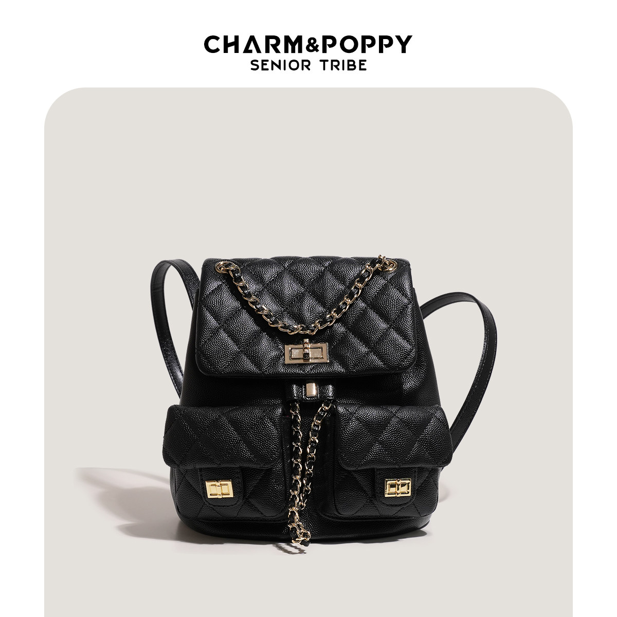 CHARMPOPPY包包女2025新款菱格链条双肩包洋气青蛙背包旅行小背包,箱包皮具/热销女包/男包,双肩背包,淘宝优惠券,粉丝福利购,淘宝优惠卷