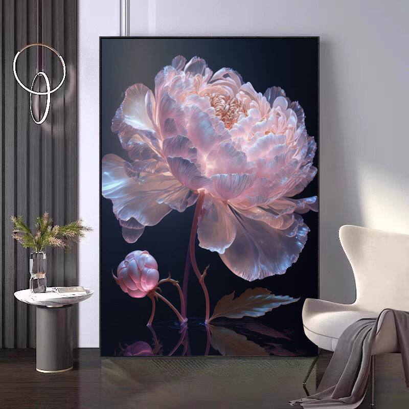 牡丹花现代简约玄关挂画轻奢花开富贵客厅沙发黑白北欧客厅装饰画,家居饰品,现代装饰画,淘宝优惠券,粉丝福利购,淘宝优惠卷