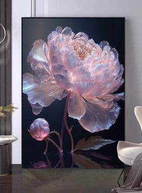 牡丹花现代简约玄关挂画轻奢花开富贵客厅沙发黑白北欧客厅装饰画
