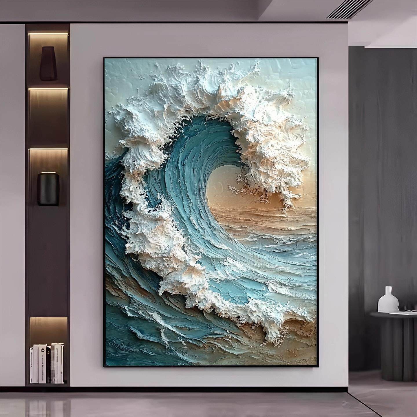 风生水起玄关挂画客厅装饰画海浪风景抽象高级感酒店民宿床头壁画