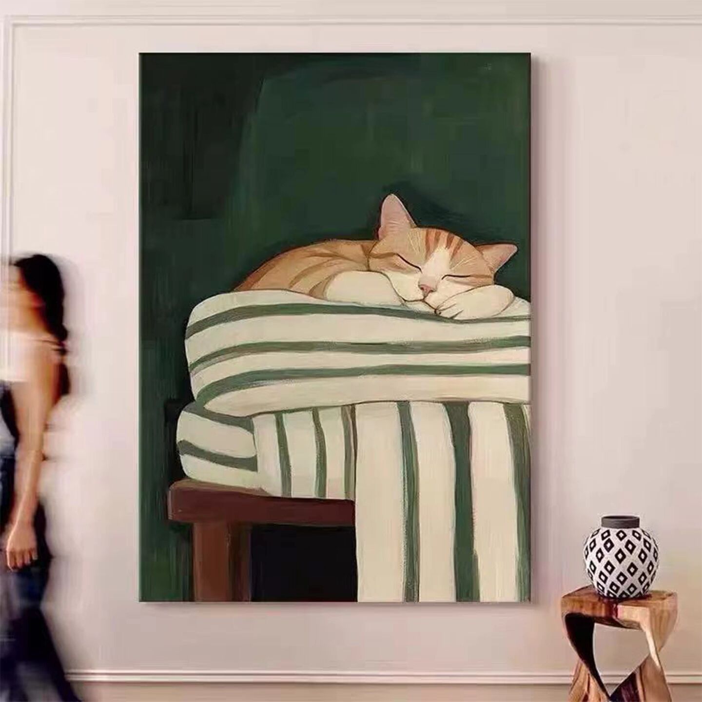可爱猫咪中古风客厅装饰画法式抽象艺术餐厅壁画现代治愈卧室挂画