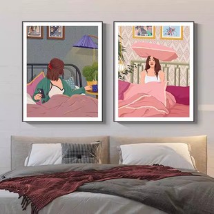 法式客厅装饰画人物现代简约壁画治愈系女生梦幻房间卧室床头挂画