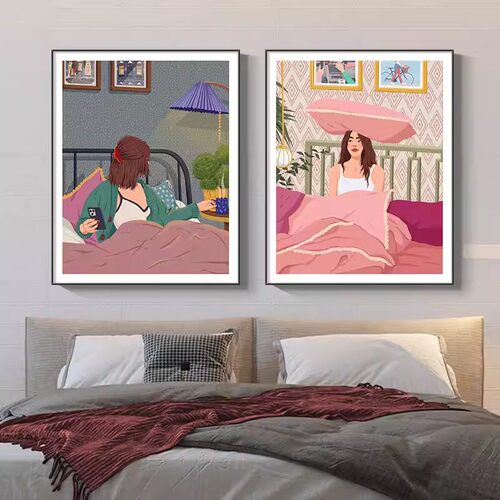 法式客厅装饰画人物现代简约壁画治愈系女生梦幻房间卧室床头挂画