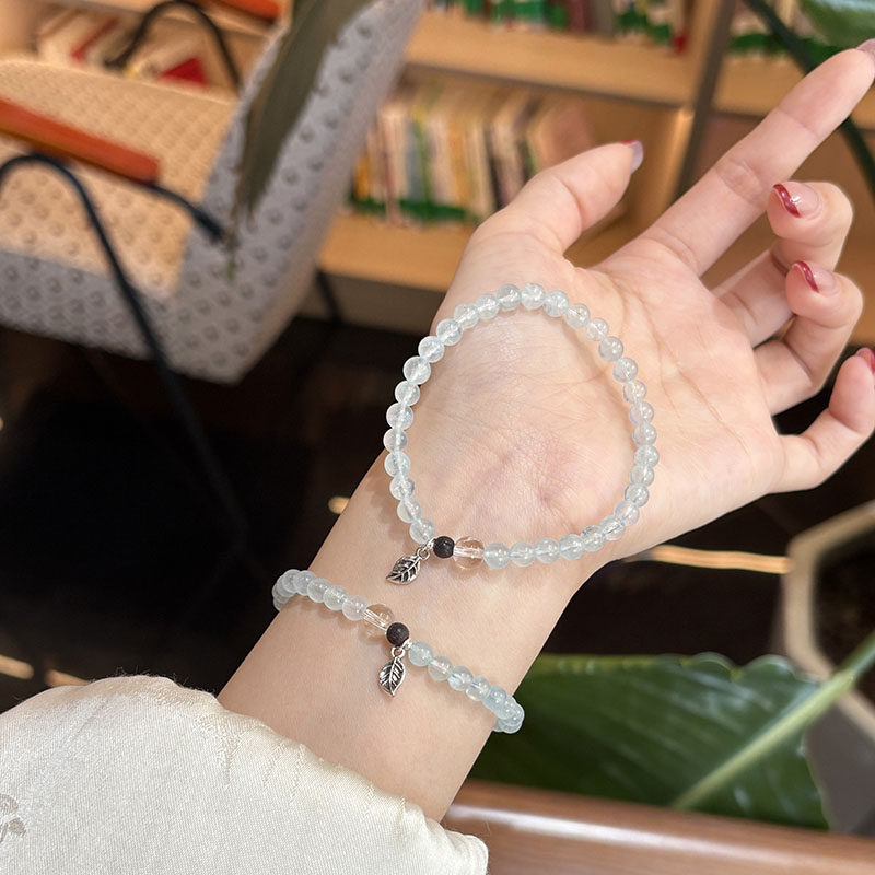天然海蓝宝白水晶手串细圈女清冷感浅蓝水晶手链小众叠戴通勤礼物