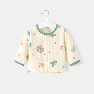 纱布春夏婴儿上衣男女宝宝家居服儿童洋气睡衣空调服开衫长袖T恤