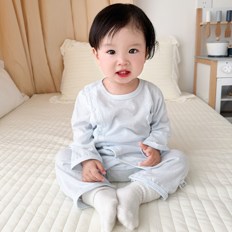蚕丝连体衣双层护肚长袖夏季超薄款儿童a类男女宝宝爬服婴儿睡衣