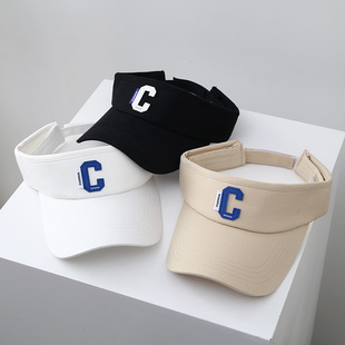 韩国新款ins空顶帽子女潮牌C字母无顶鸭舌帽可扎马尾漏顶棒球帽女
