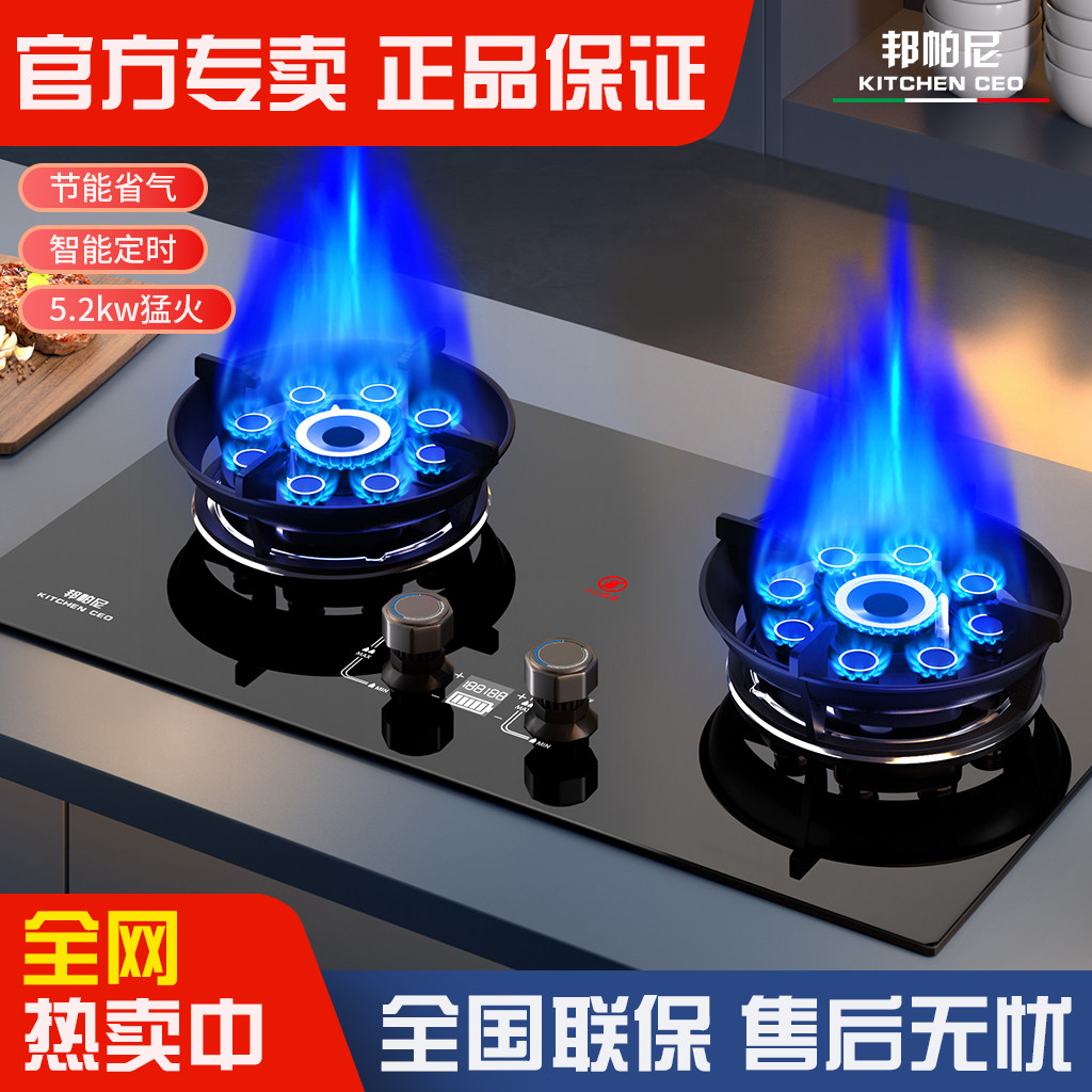 邦帕尼燃气灶家用双灶台嵌入式天然气煤气灶液化气灶猛火灶炉具