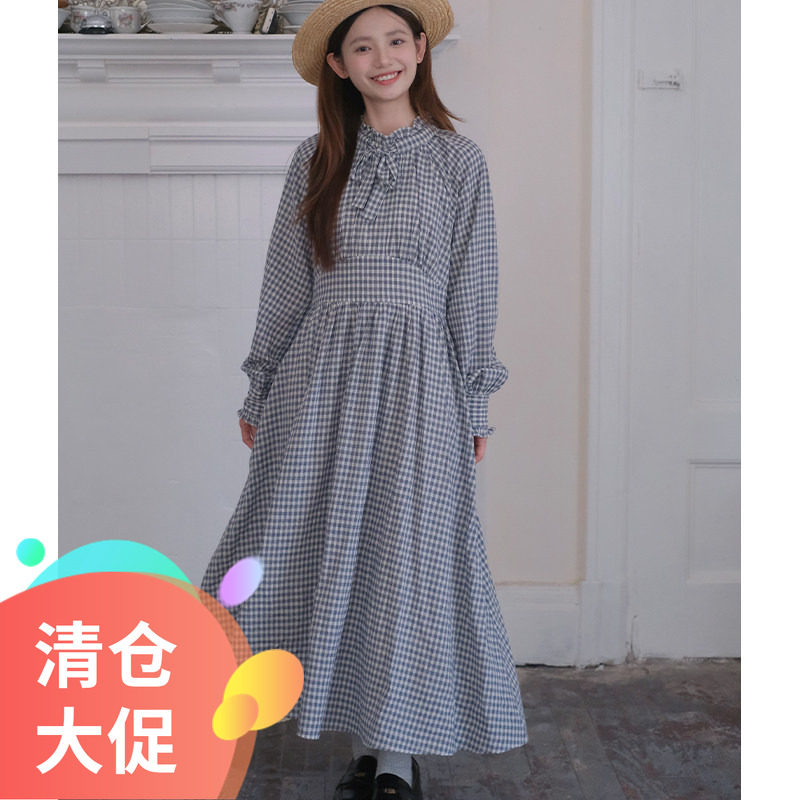 【特价清仓】复古格子长袖连衣裙收腰显瘦中长裙2025秋季新品,女装/女士精品,连衣裙,淘宝优惠券,粉丝福利购,淘宝优惠卷