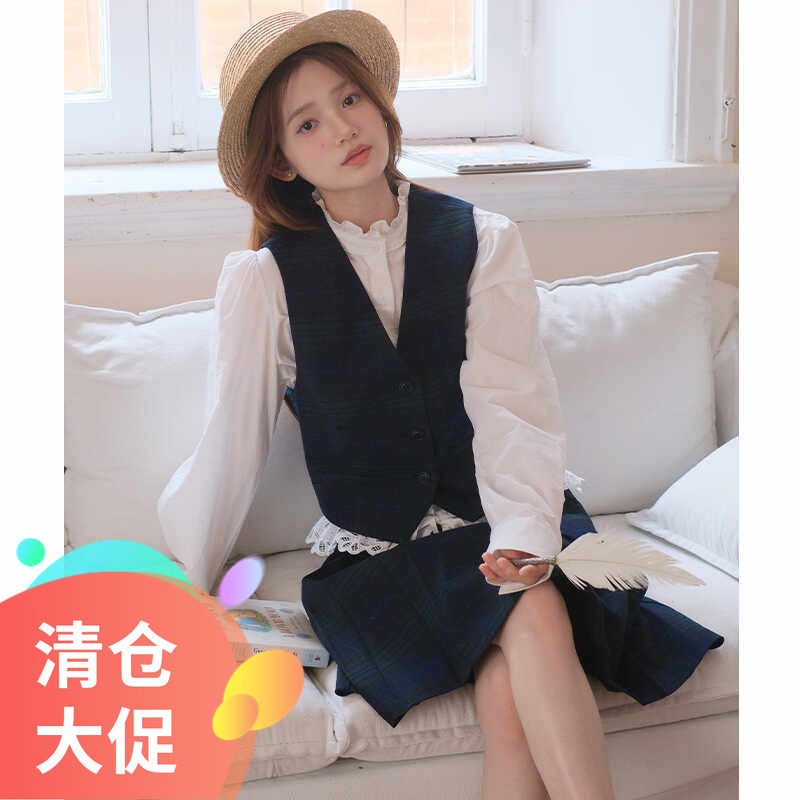 【特价清仓】法式复古V领蓝绿格子西装马甲短半裙2024年秋新品,女装/女士精品,马夹,淘宝优惠券,粉丝福利购,淘宝优惠卷