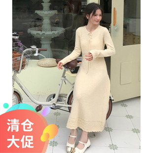 牧歌暖阳芒岁法式 清仓 气质连衣裙温柔镂空针织中长裙裙子 特价