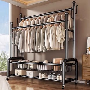 双杆晾衣架家用简易衣帽架落地室内加厚卧室挂衣架房间挂衣服架子