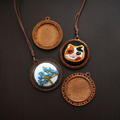 实木吊坠空托托盘DIY手工饰品配件材料项链吊坠底托座复古森系