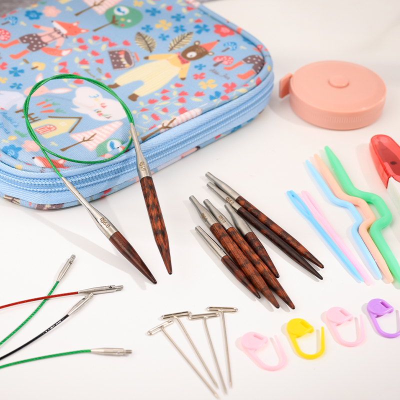 蛇纹木环形针套装收纳包毛衣针棒针打毛衣毛线循环针全套编织工具