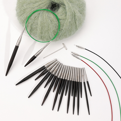 高端黑檀木环形针毛衣针可拆卸针绳多尺寸全套装收纳包长短袖子针