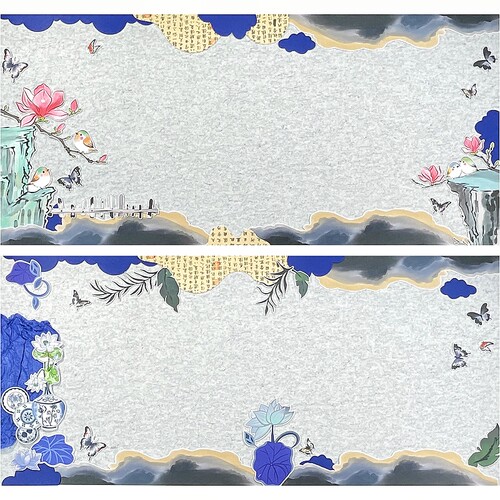 环创毛毡材料青花瓷荷花墙贴