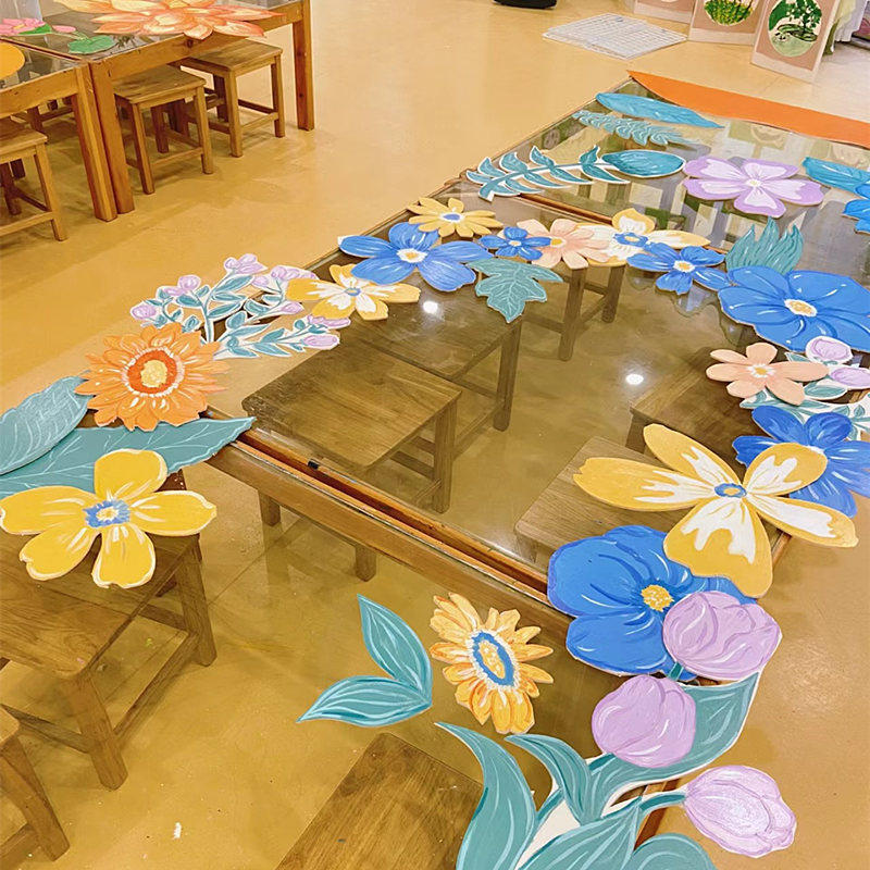 幼儿园小学黑板报主题墙材料3D印花无纺布大花朵树叶墙贴装饰布贴