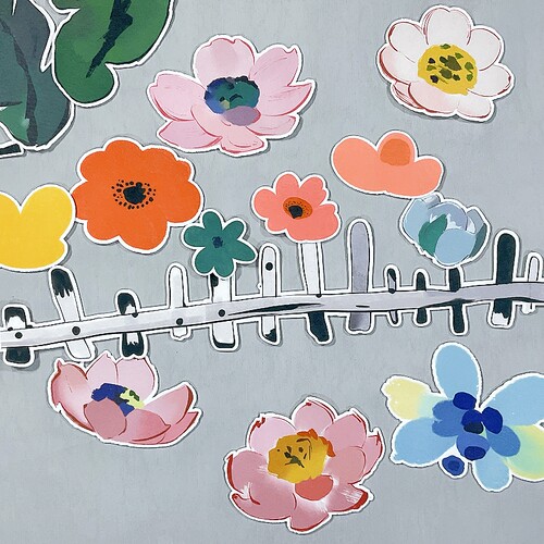 幼儿园环创油画风彩色花朵花瓣