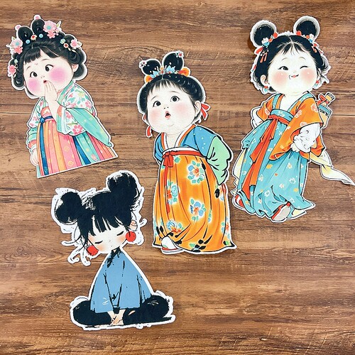 新中式古装小女孩不织布墙贴