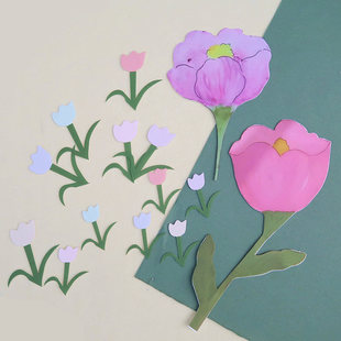 幼儿园环境布置装 饰 饰diy手工材料大号渐变郁金香花朵墙贴贴饰装