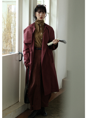 无拘2024年秋季新款街头简约纯色中长款上衣设计感连帽不对称风衣