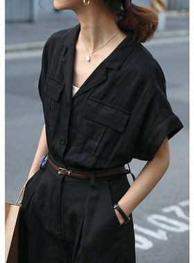 无拘2025年春新款气质连身套装夏修身时尚阔腿连体衣高腰连体裤女