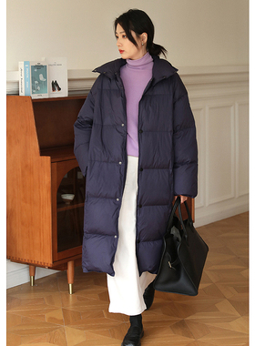 无拘2022冬季新款纯色加厚保暖外套立领白鸭绒棉服中长款羽绒服女