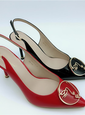 KISSCAT接吻猫2018夏女高跟牛漆皮空鞋尖头细高跟凉鞋KA98301-13